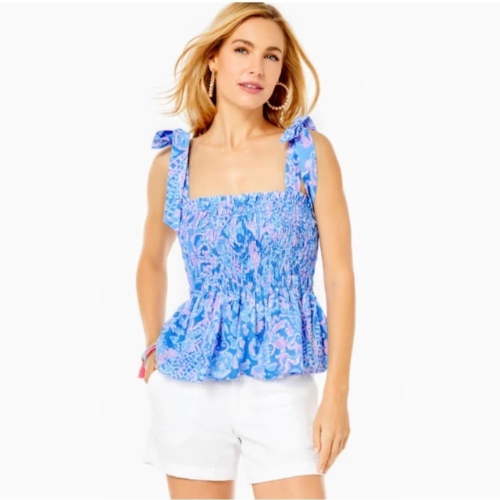 Lilly Pulitzer Rivera Smocked Top in Boca Blue - Picture 10 of 10